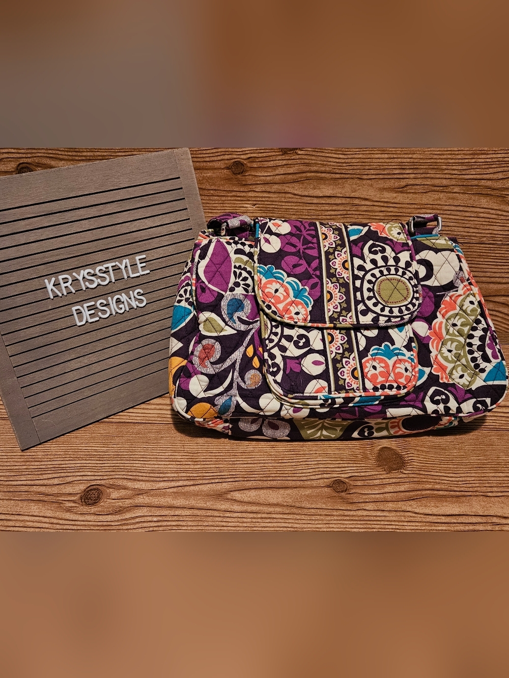 Retired Vera Bradley Plum Crazy Flap Shoulder Bag Purse
